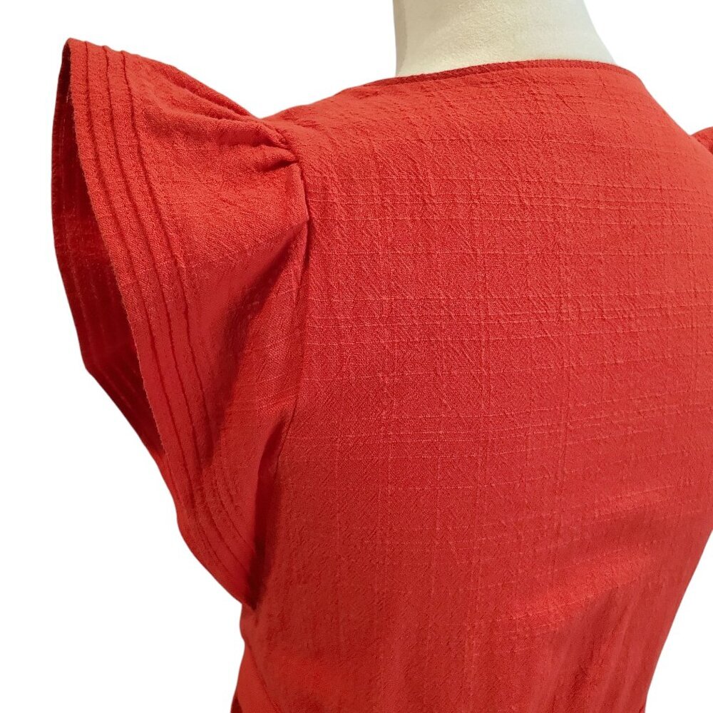 MADEWELL Red Mini Dress Ruffle-Sleeve Wrap 100% Cotton - Picture 8 of 14